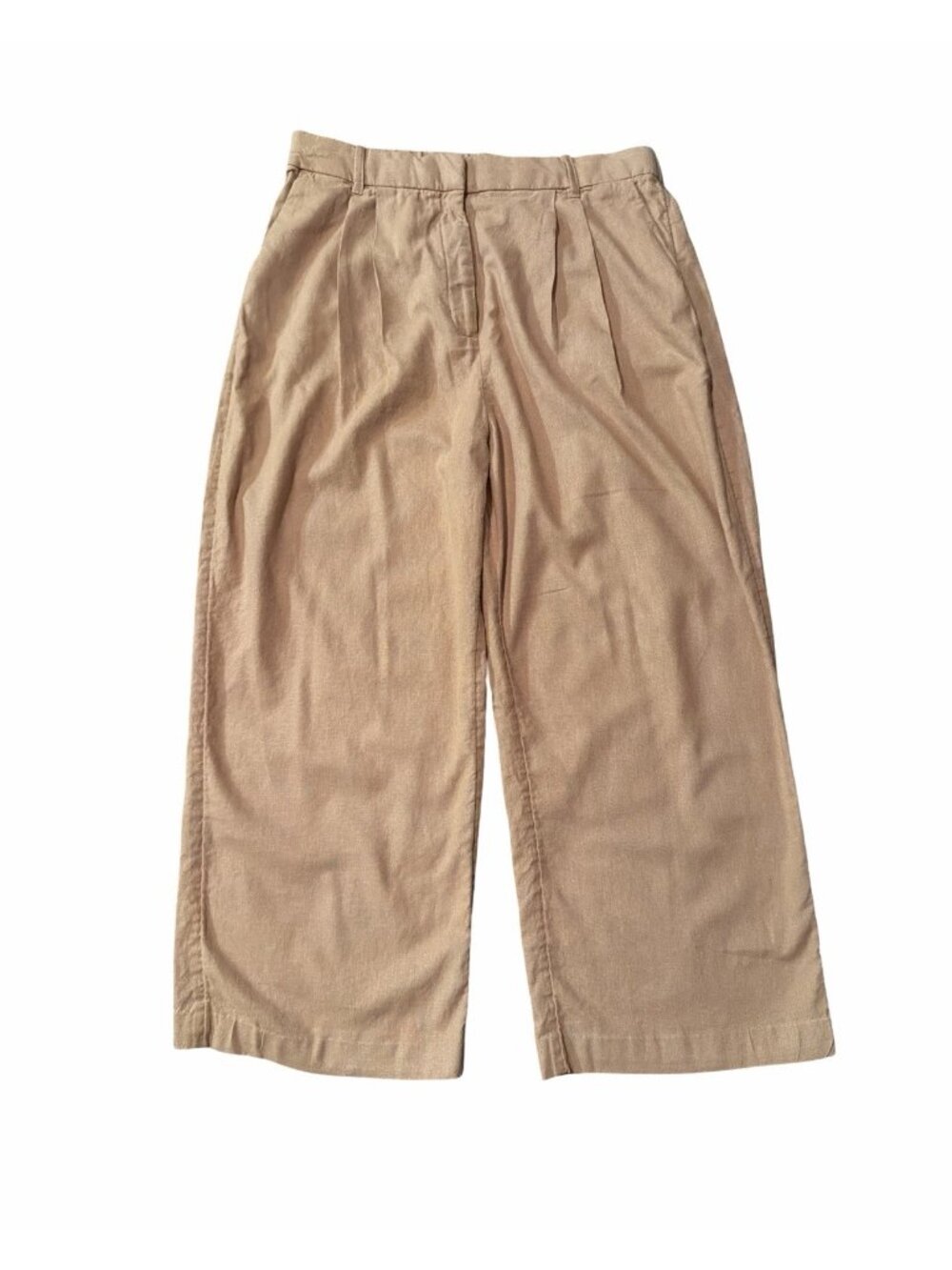 Abercrombie Fitch Wide Leg Linen Blend Pants Trousers Tan Pleated Large 32x24